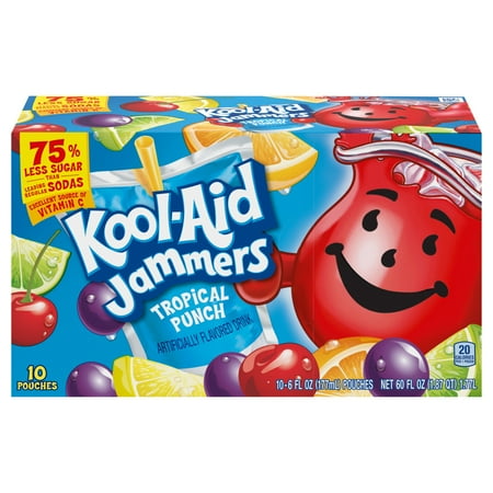 Kool-Aid Jammers Tropical Punch Flavored Drink, 10 Ct Box, 6 fl oz Pouches, Liquids