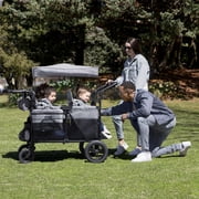 Jeep Wrangler Deluxe 4 Seater Stroller Wagon by Delta Children - Premium Quad Stroller Wagon for 4 Kids with Convertible Seats, Adjustable Push/Pull Handles, Removable Canopy & Flat Fold, Grey