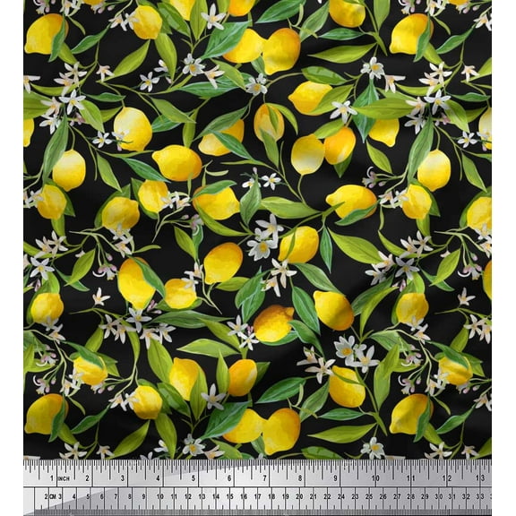 Soimoi Cotton Duck Fabric Leaves,Floral & Lemon Vegetable Print Fabric by The Yard 42 Inch Wide