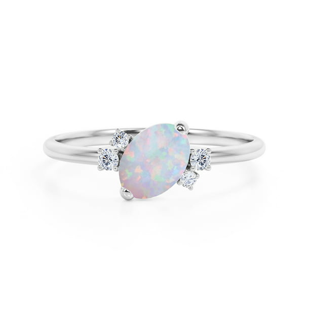 JeenMata - 1.50 Carat Oval Ethiopian Opal and Moissanite Cluster ...