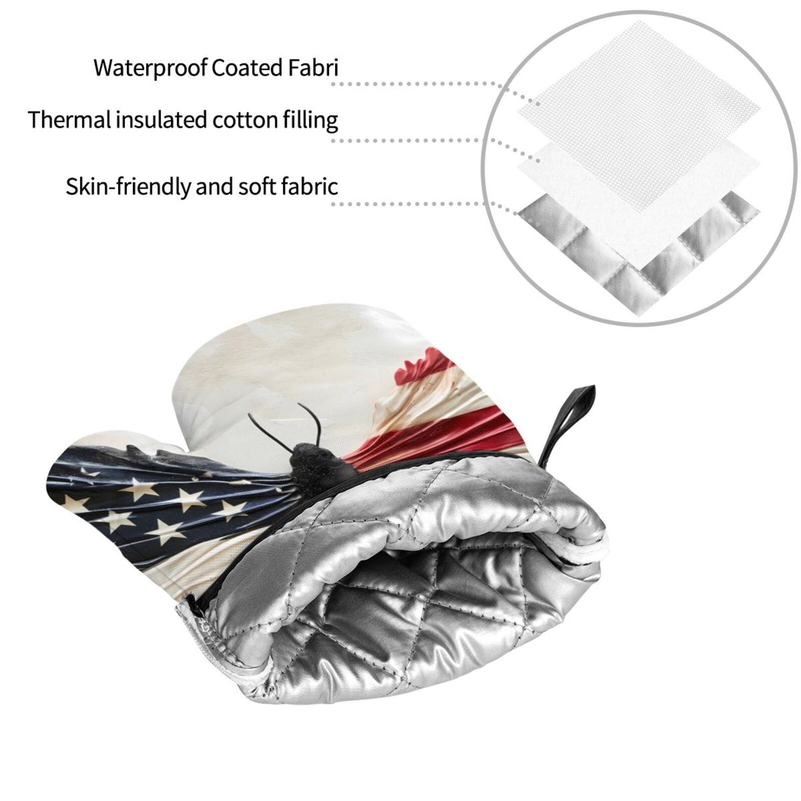 Naloa American Flag Butterfly Wall Oven Mitts and Pot Holders 4 pcs Set, Cooking Baking Grilling Kitchen Oven Glove for Cooking