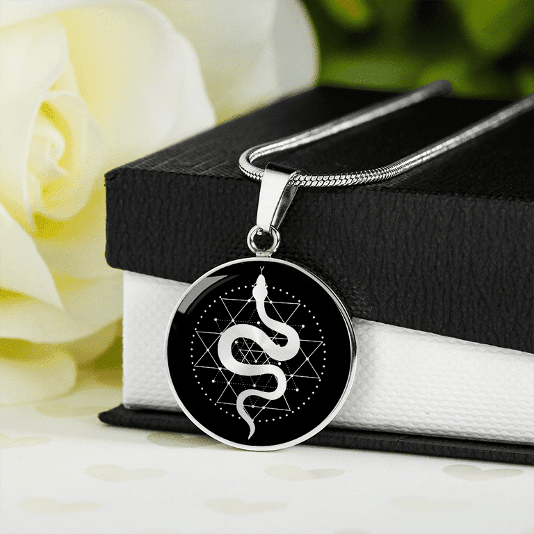 Sacred Geometry Snake in Circle Triangle Circle Necklace Stainless Steel or 18k Gold 18 22