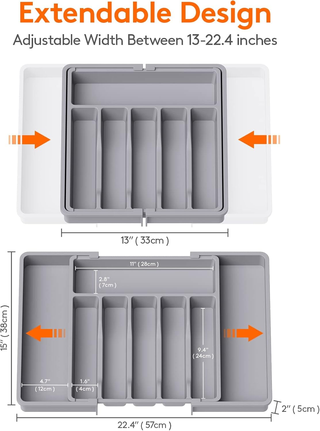 Silverware Drawer Organizer, Expandable Utensil Tray for Kitchen, BPA Free Flatware and Cutlery Holder, Adjustable Plastic Storage for Spoons Forks Knives, Large