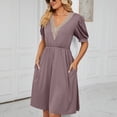 thumbnail image 6 of LEEYNEER Summer Dresses for Women 2024 Dresses Ladies Short Sleeve V-Neck Solid Color Pocket Makings Robe, 6 of 8