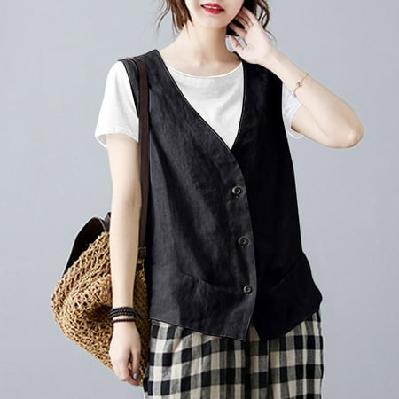 Womens Tank Top Vintage Solid Loose Sleeveless Casual Vest Womens Camisole Black M