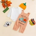 thumbnail image 2 of Jkety Toddler Boy Halloween Outfit My First Halloween Baby Boy Girl Outfits Newborn Infant Cutest Pumpkin Romper Shirt Pants Hat 3Pcs Clothes Set Orange,3-6 Months, 2 of 9