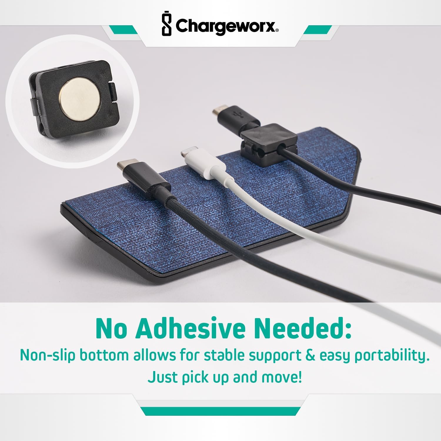 Chargeworx Magnetic Cord Holder, 3 Magnetic Cable Clips Included, Cable Management Desk Organizer, Strong Magnet Office Desk Accessories, Cable Organizer, Wire Management, Computer Accessories