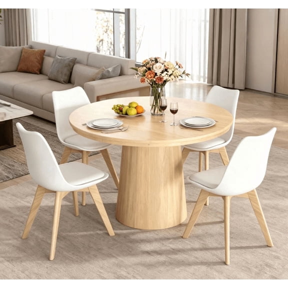 JMGJOY 4-Piece Mid Century Modern Dining Chair Set, PU Leather Seat & Wood Legs, for Kitchen Dining Room Living Room, White