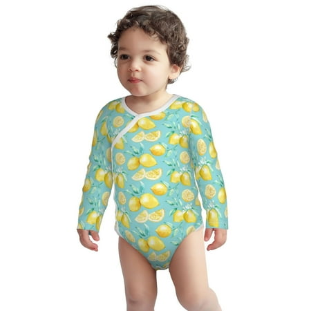 

Haiem Yellow Lemon Printed Unisex-Baby Long Sleeve Onesies Bodysuits Unisex Babies Snap-Up Rompers-18 Months