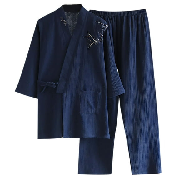 Men's Pajamas Japanese Kimono Nightwear SleepwearLoose Casual Home wear Cotton Pajama Sets for Men 2 Piece