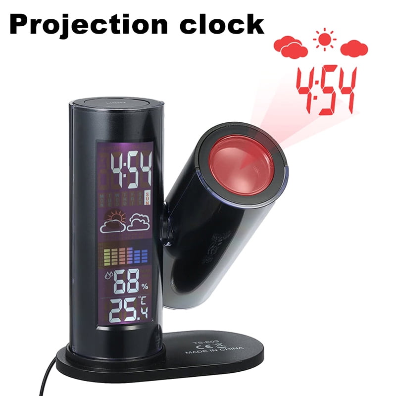 LCD Projection Digital Thermometer Hygrometer 360 Degree Rotating Clock