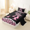 thumbnail image 2 of Manfei Leopard Print Bow Letter A Twin Sheet Sets for Girls, Black Pink Initial Bedding, 3pcs, 2 of 5