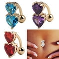 thumbnail image 4 of HEVIRGO Reverse Crystal Zircon Bar Belly Ring Gold Body Piercing Button Navel Two Hearts,Pink, 4 of 9
