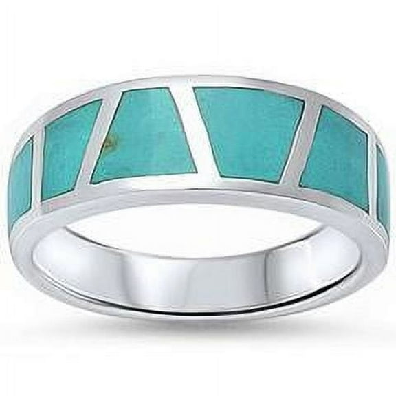 Half Eternity Green Turquoise Inlay Band Ring Solid 925 Sterling Silver Size 5