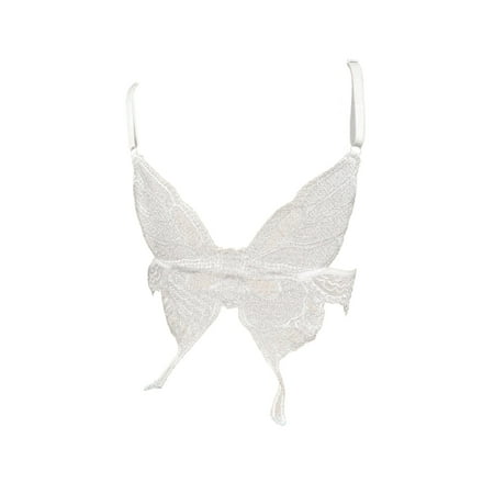 HUONA Women Corset Top V-Neck Lace Trim Tank Top Open Back Ultra-Short Camisole for Summer White L
