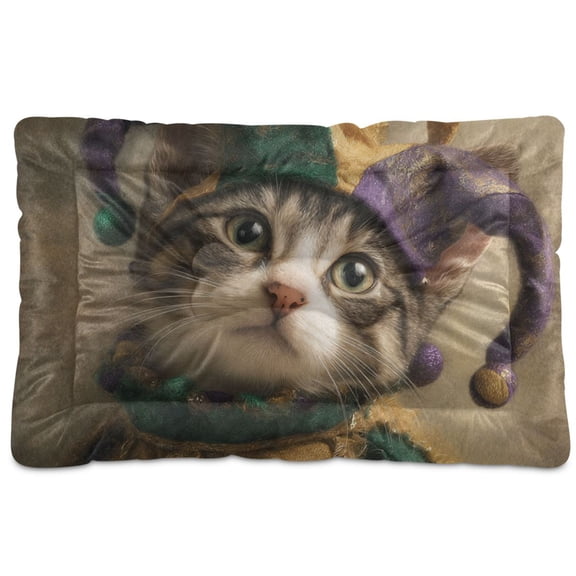 Cozy Mat Pet Bed Indoor Outdoor Warm Soft For Cat Dog Puppy(S/M) Wearing A Jester Hat