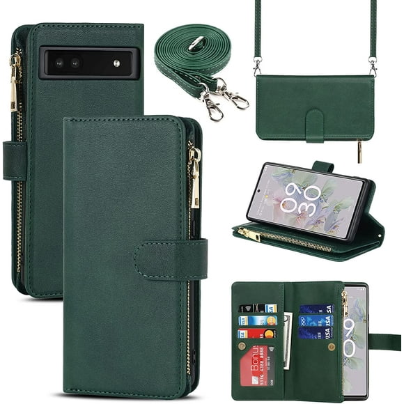 Google Pixel 6a Phone Case for Women with Crossbody Strap Lanyard,Google Pixel 6a Wallet Case with Card Holer