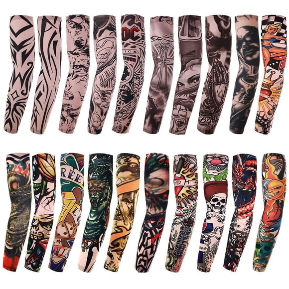 AKStore - Juego de 20 piezas de tatuajes temporales falsos para brazo, protectores solares, diseños de corona de tigre, corazón, calavera, tribal, etc.
