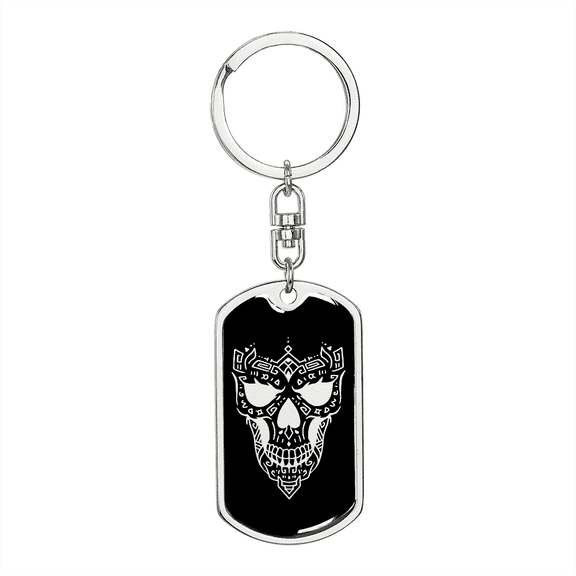 Calavera Mexican Sugar Skull 158 Stainless Steel or 18k Gold Premium Swivel Dog Tag Keychain