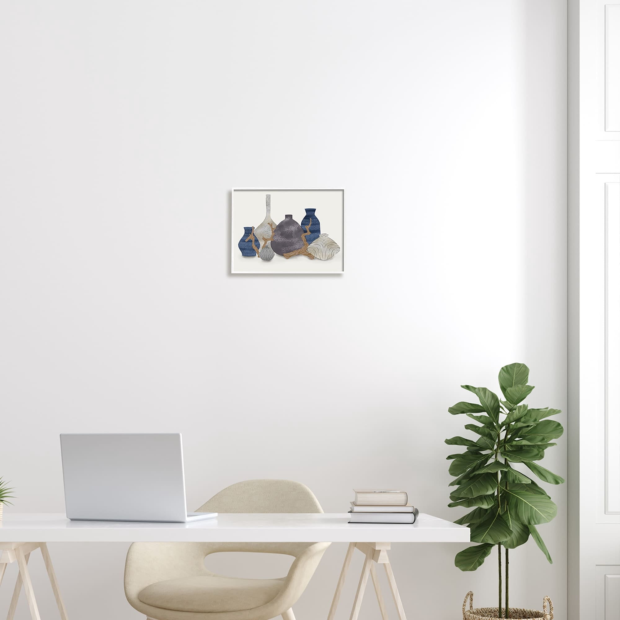Stupell Industries Ornate Vase Still Life Leaning Driftwood Branches Graphic Art White Framed Art Print Wall Art, Design by Ziwei Li
