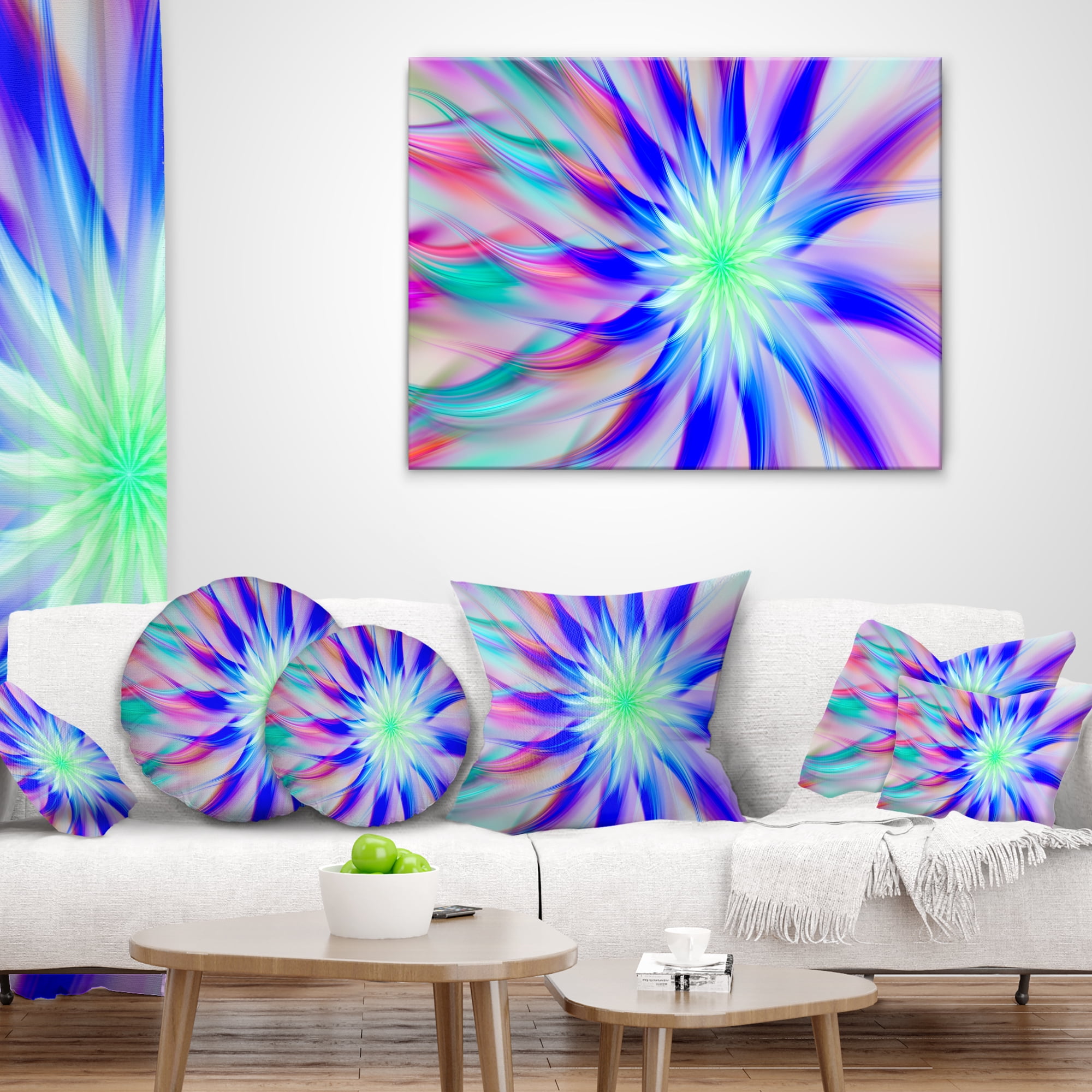 Designart Exotic Blue Fractal Spiral Flower - Abstract Throw Pillow - 12x20