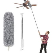 Microfiber Duster with Extension Pole(Stainless Steel)100 inches, with Bendable Head, Duster for Cleaning High Ceiling Fan, Interior Roof, Cobweb