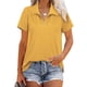 thumbnail image 3 of Blusa Cremallera Cuello En V Abertura Lateral Color Puro Casual Suelto Manga Corta Tops para Mujer Amarillo XXL, 3 of 6