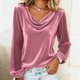 thumbnail image 1 of Xuyuer Metallic Velvet Mesh Splicing Top - Women's Solid Color Elegant Long Sleeve Blouse for Evening Gala Events, Holiday Party Glamour & Luxurious Night Out Ensembles, 1 of 8
