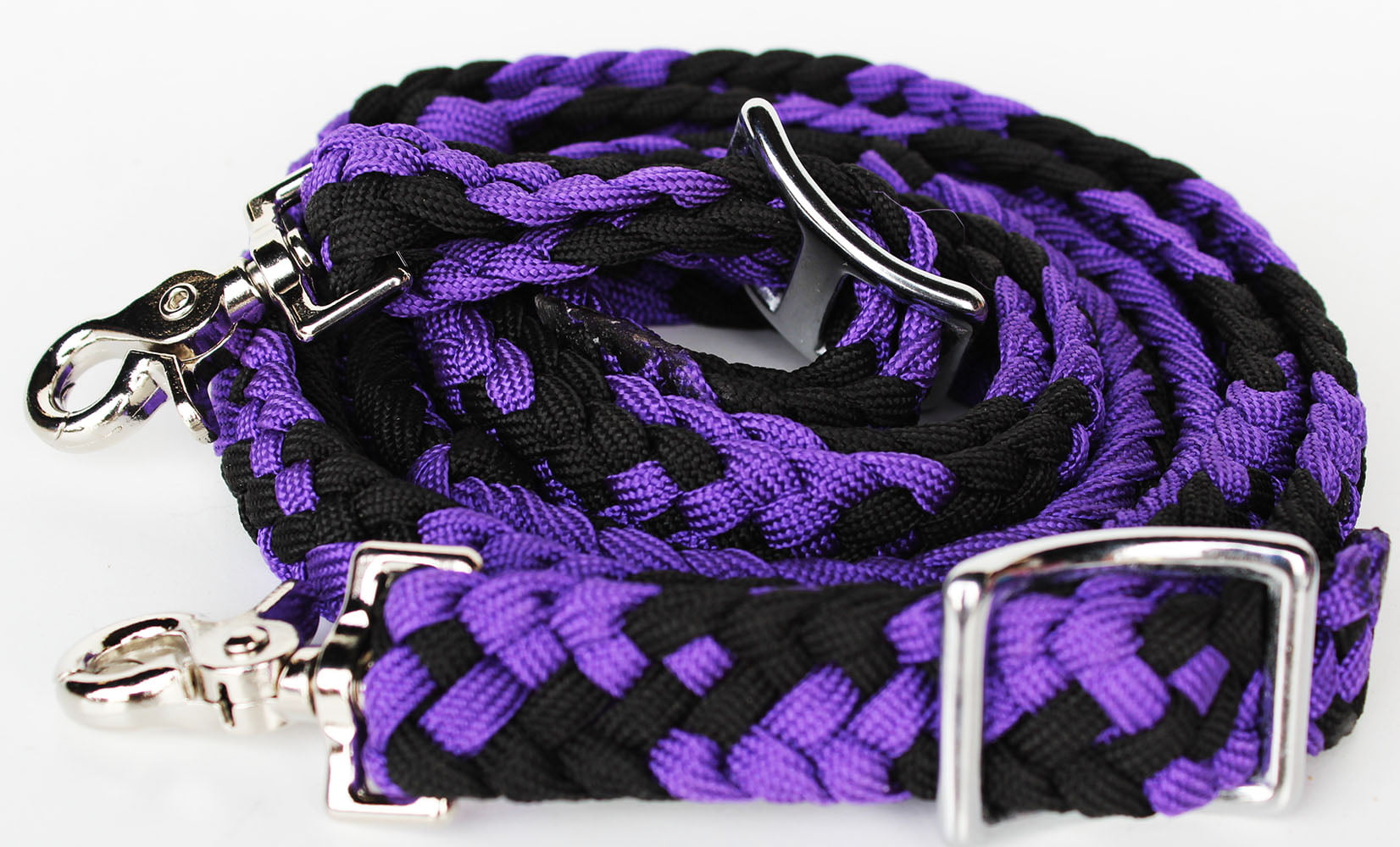 Horse Knotted Roping Western Barrel Reins Nylon Braided Rein Tack Purple 607132