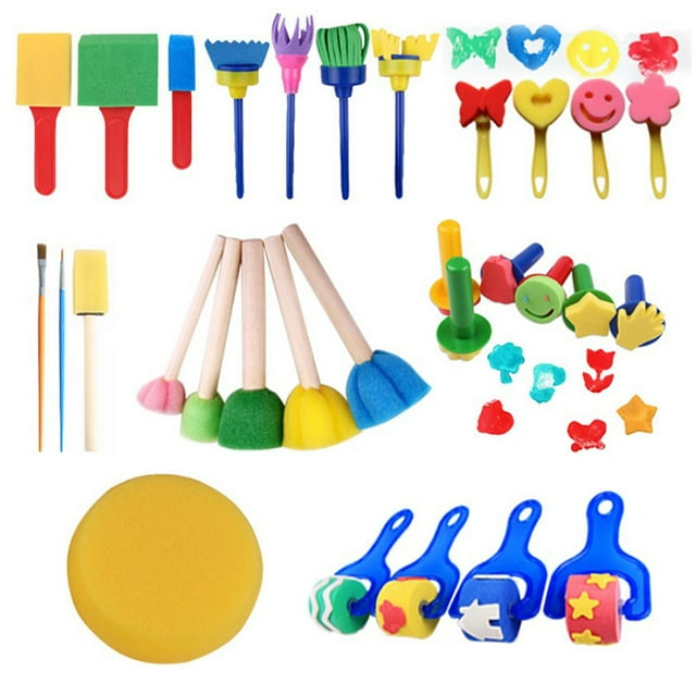 Inteprter 30 piezas de pinceles de esponja de pintura, dibujo para colorear, rodillo de pintura educativo, juguetes artesanales, juguete de cognición para pinturas