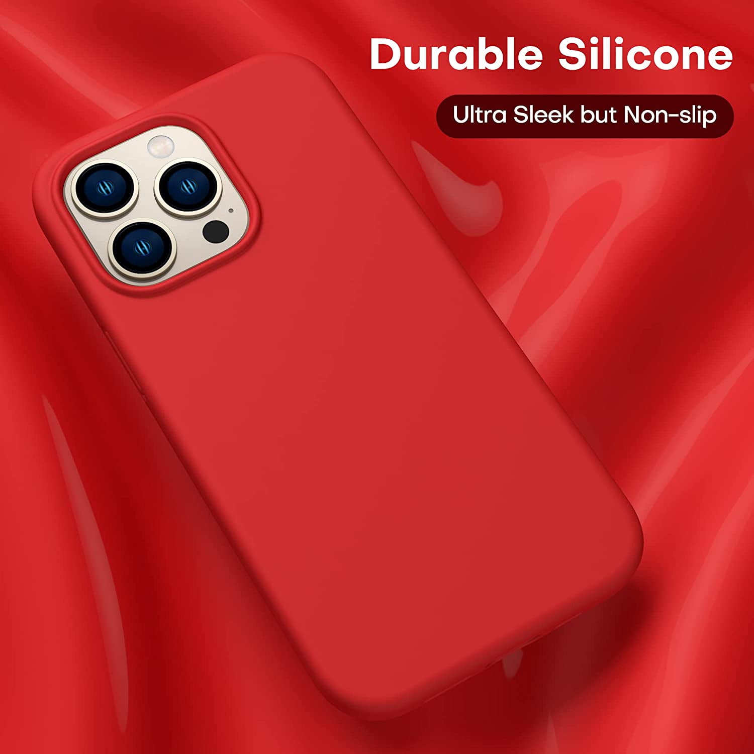 CellEver Heavy-Duty Silicone Case for iPhone 13 Pro Max - Two Shatterproof Glass Screen Protectors, Military Drop Protection, Scratch-Free Interior, Bright Red