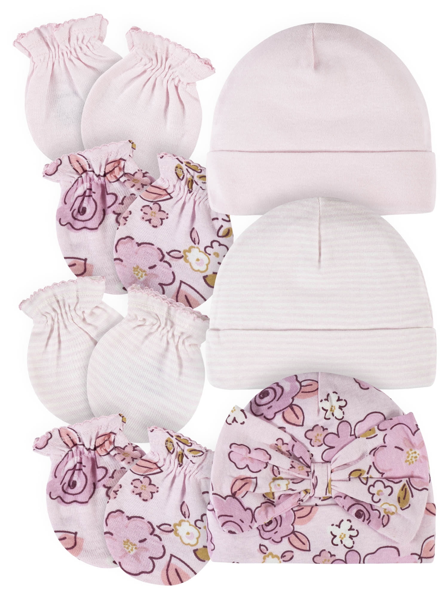 Brand New set Infant Baby Girls 0-3 Month Lot of Gerber Hats/caps & Mittens 