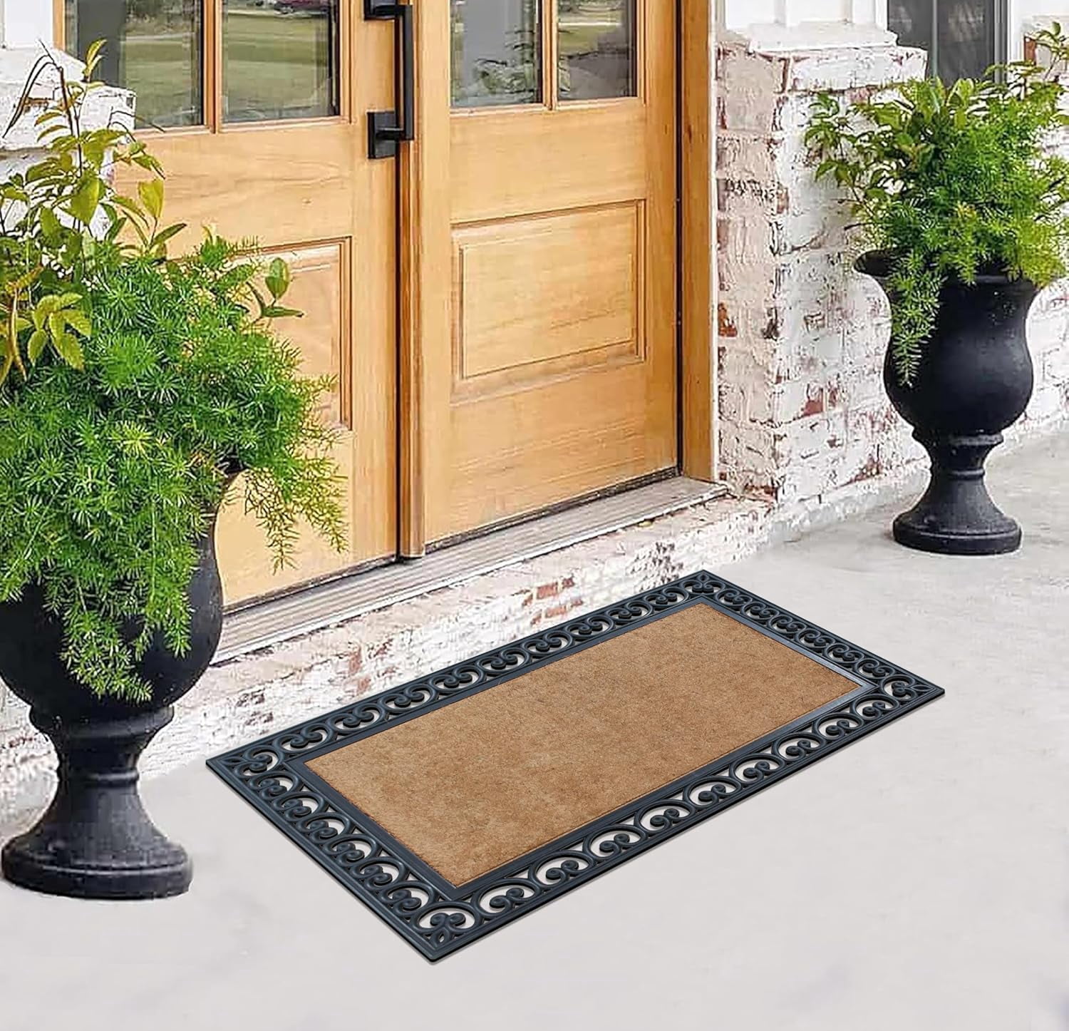 A1HC 30"x48" Natural Coir & Rubber Paisley Black Doormat, Heavy-Duty, Anti-Shed, Fade-Resistant Outdoor Entrance