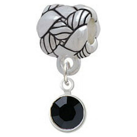 Crystal Black Channel Drop - Woven Rope Charm Bead