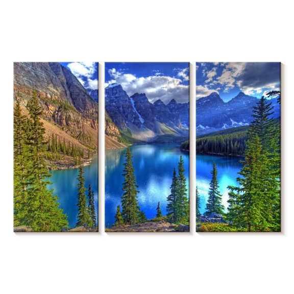 Elephant Stock Banff Mountain Lake Wall Art - Horizontal Multi Panel Canvas - Living Room Wall Decor - Nature Multi Panel - Blue And Brown Decor - 23" x 14"