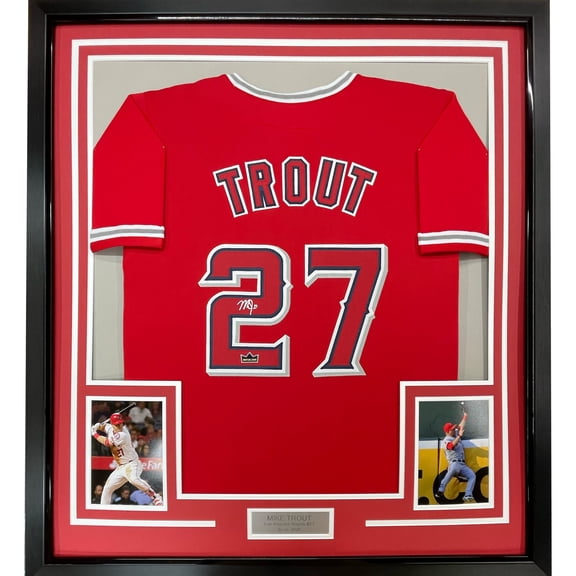 Collectible Framed Facsimile Autographed Mike Trout 35x39 Los Angeles LA Anaheim Red Reprint Laser Auto Baseball Jersey