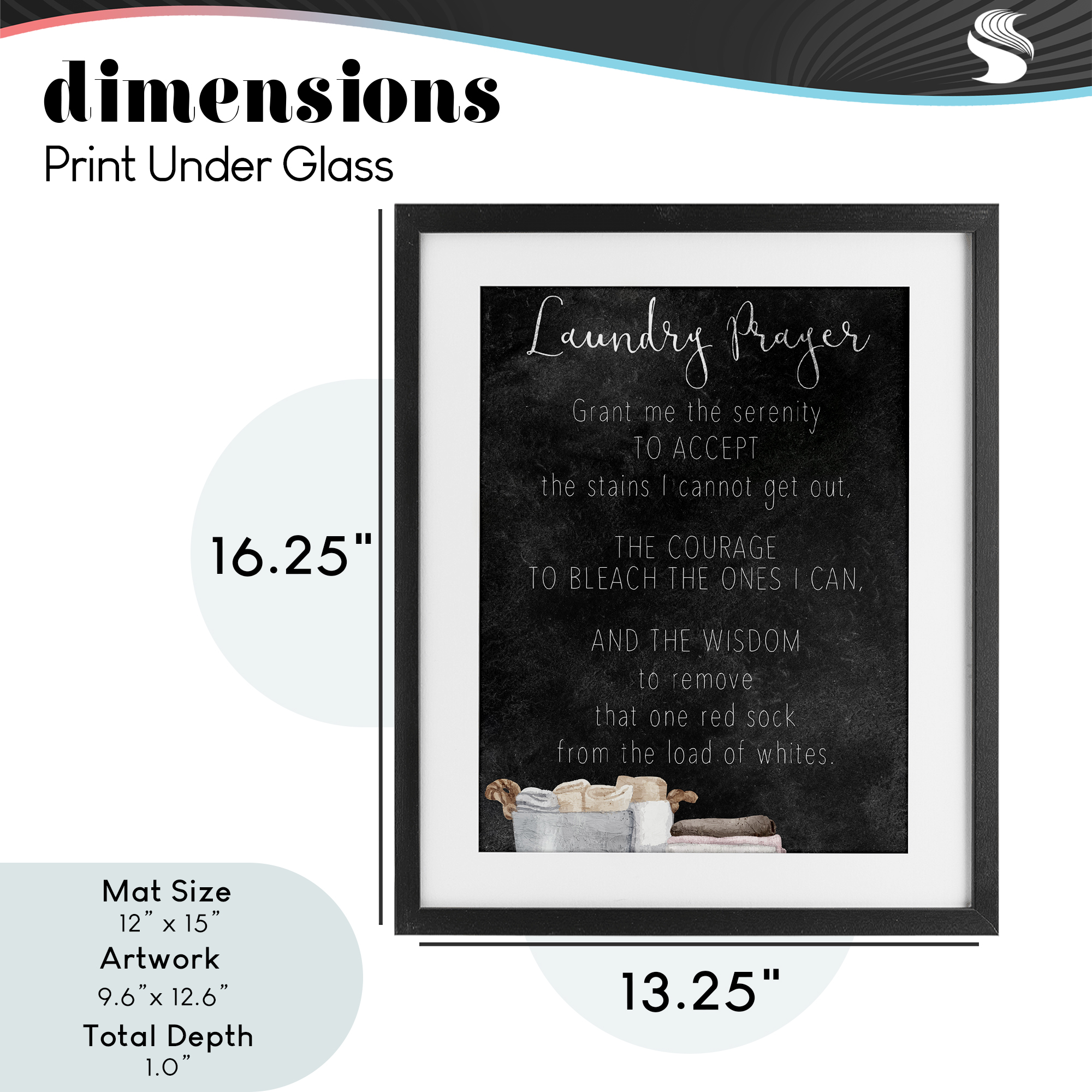 Accept The Stains Laundry Prayer Black Framed Print Under Glass, design by Kim Allen