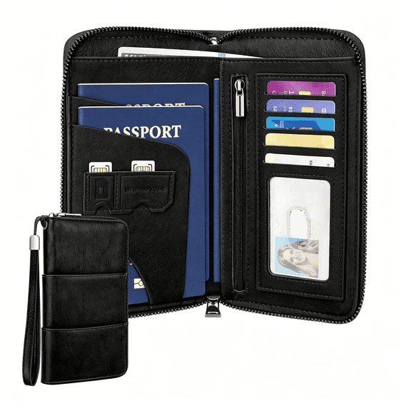 GASTROPOD Family Passport Holder Wallet with Zipper,Rfid Blocking Travel Document Organizer,Pu Leather Passport Wallet for Women Men,Passport Cover Travel Wallet for Boarding Pass,Id,Money,Tickets