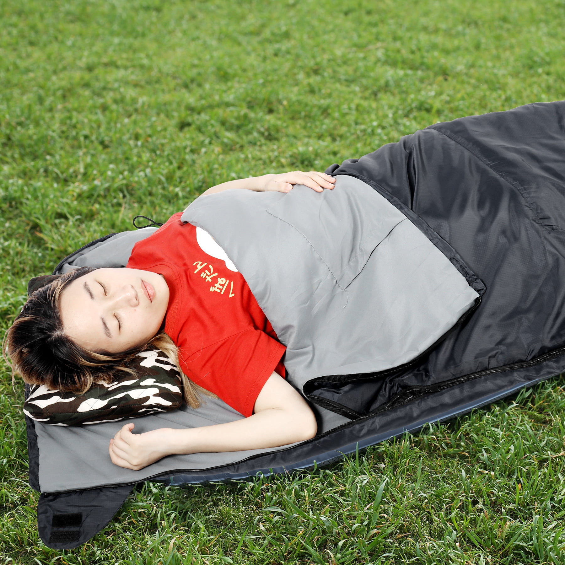 REDCAMP Ultra Light Weight Sleeping Bags for Adults, Zippered Compact Summer Sleeping Bags with Compression Sack for Backpacking Camping Hiking Travel, Black