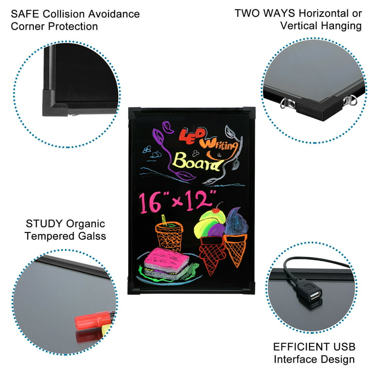  CELLANAN LED Message Writing Board, 16inch x 12inch Light Up  Drawing Board Chalkboard Erasable Neon Doodle Flashing Sign with 10 Colors  Markers for Kitchen, Supermarkets, Bars, Wedding Black : Office Products