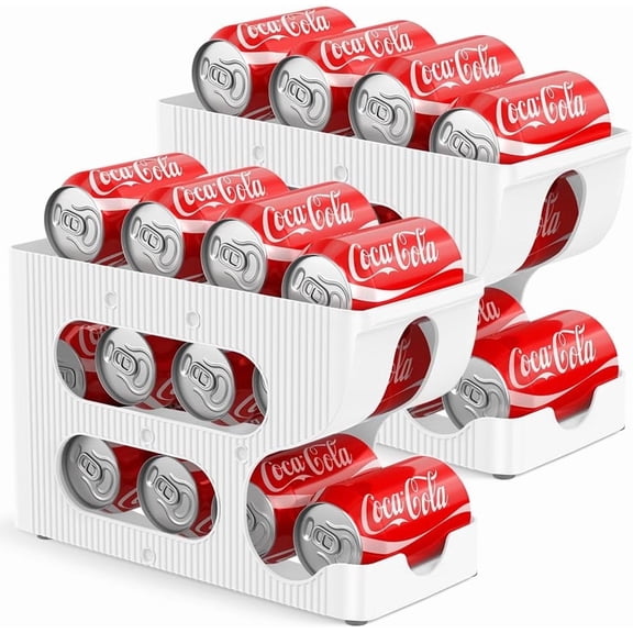 Auto-Rolling Soda Can Rack Organizer for Refrigerator - Stackable Can Dispenser Holder, Fits 24 Standard 12oz Cans, Bpa-Free Plastic Drink Organizer for Fridge, Pantry, Cabinet  (2Pack)