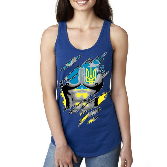 Ukrainian Muscle Skin Beast Mode Ladies Racerback Tank Top, Royal, Large