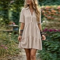 thumbnail image 2 of SAWOBUUN Womens Striped Shirt Dress Short Sleeve V Neck Button Mini Dress Tiered Casual Summer Beach Sundress, 2 of 7