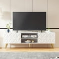 thumbnail image 6 of White TV Stand for 65 Inch TV, Embossed Geometric TV Console with Gold Legs, Modern Entertainment Center w/Storage Cabinets & Adjustable Shelves, Media Console for Living Room, Bedroom - 58" W, 6 of 7