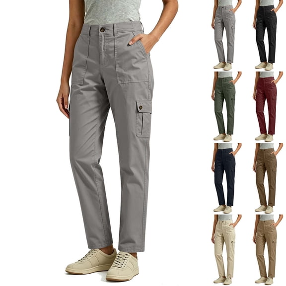 Xaqiouau Women's Straight Leg Cargo Pants High Rise Utility Trousers with Multi Pockets Casual Work Pants
