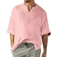 thumbnail image 1 of Men's Solid Color Pleated Quarter Sleeve Top Men's Retro V-Neck Top3XL, 1 of 5