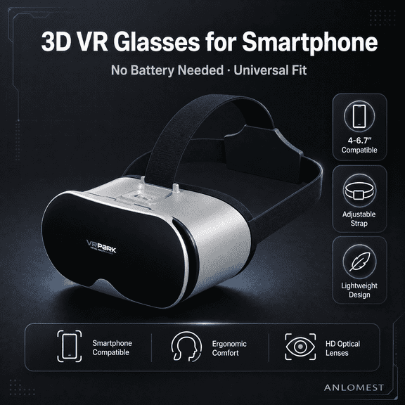 Lakwi VR Headset for Smartphone, 90° VR Glasses with Adjustable Pupil Distance, Compatible with 4-6.7 Inch Phones for 3D IMAX Movies, Gaming & Virtual Travel