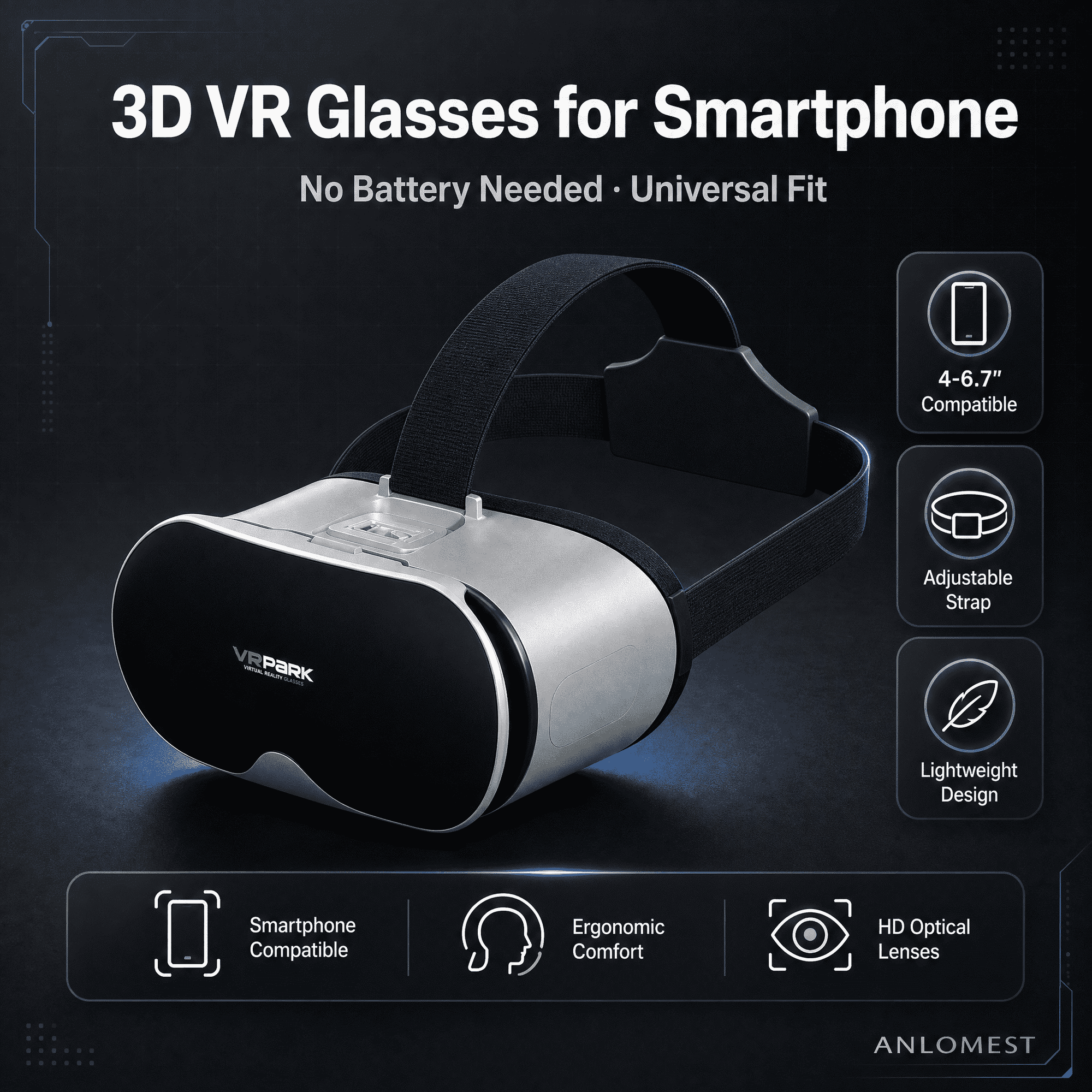 Lakwi VR Headset for Smartphone, 90° VR Glasses with Adjustable Pupil Distance, Compatible with 4-6.7 Inch Phones for 3D IMAX Movies, Gaming & Virtual Travel