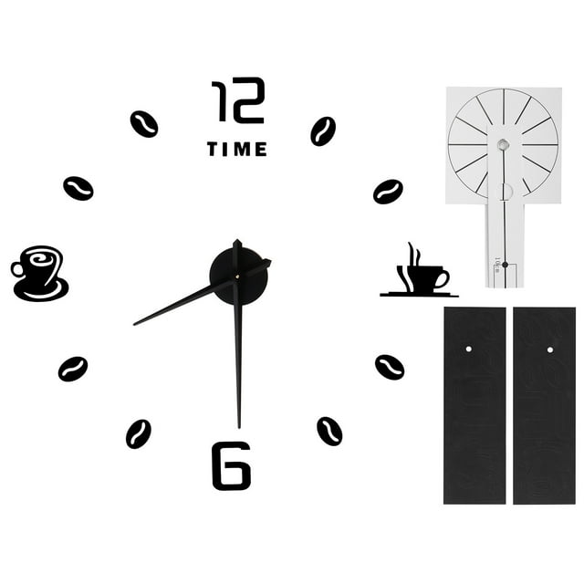 Reloj de pared grande moderno sin marco, con espejo adhesivo para decoración del hogar, la oficina y la habitación, color negro.