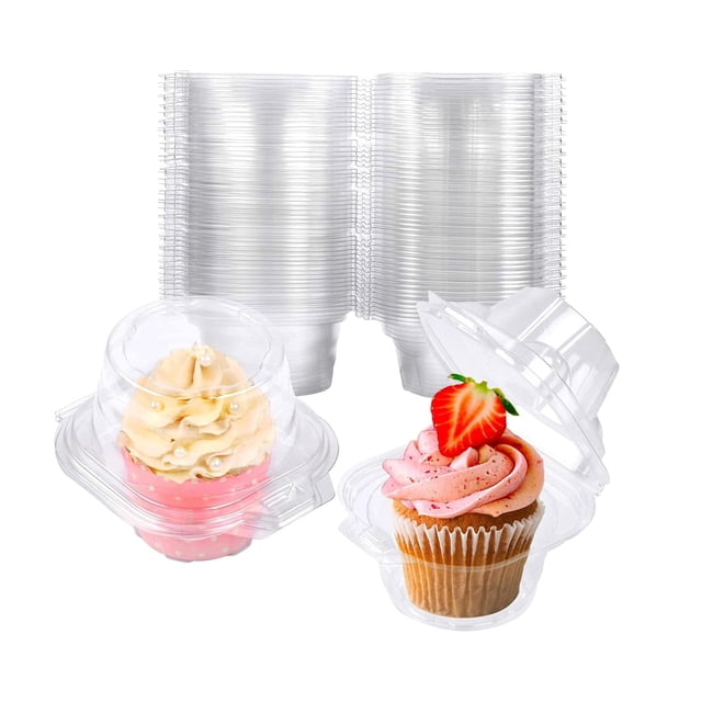 Contenedores para cupcakes NPLUX, paquete de 50, plástico apilable, 9 x 9 x 8 cm